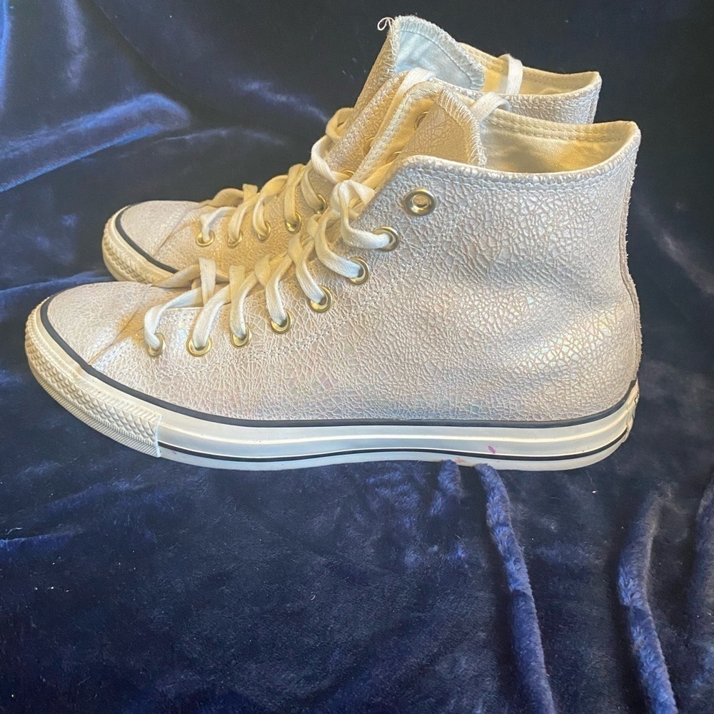 Converse all star metallic Pearl leather high tops 10.5